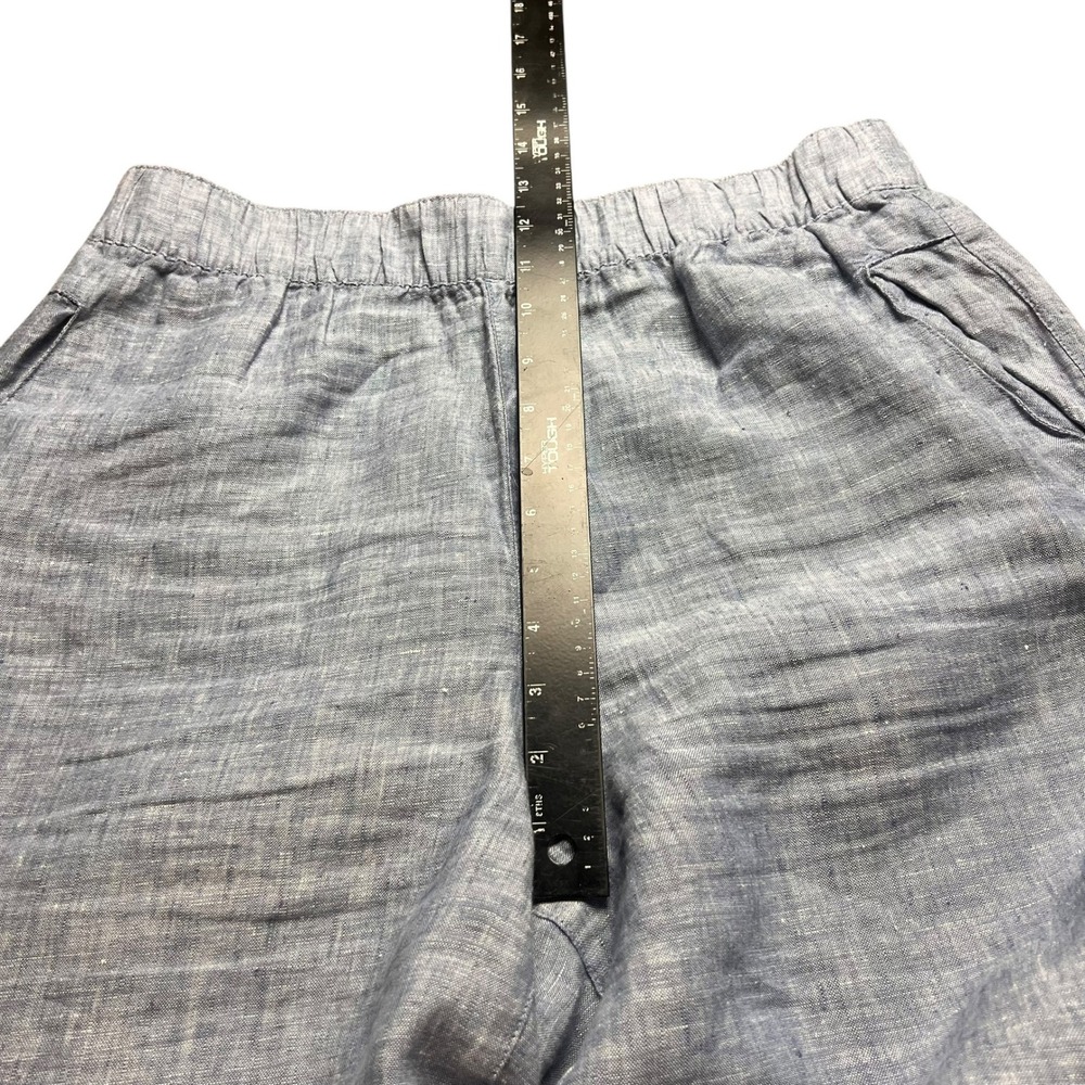 Cynthia Rowley Blue 100% Linen Wide Leg Cropped Pants Elastic Waist Womens L - Picture 6 of 8